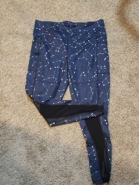 Navy Constellation Print Leggings w/ Black Panels